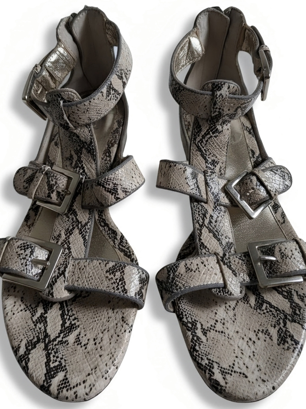 Sofft Neutral Snake-Print Strappy Buckle Sandals